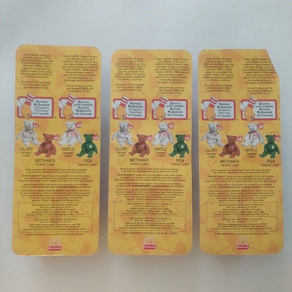Ty McDonald's Teenie Beanie Britannia Bears LOT Of 3 Tag Error RETIRED - Picture 7 of 9